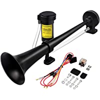 GAMPRO Cuerno de coche Bocina 12V 150db- bocina de trompeta cromada de 45 cm de cromo simple Bocina de aire con…